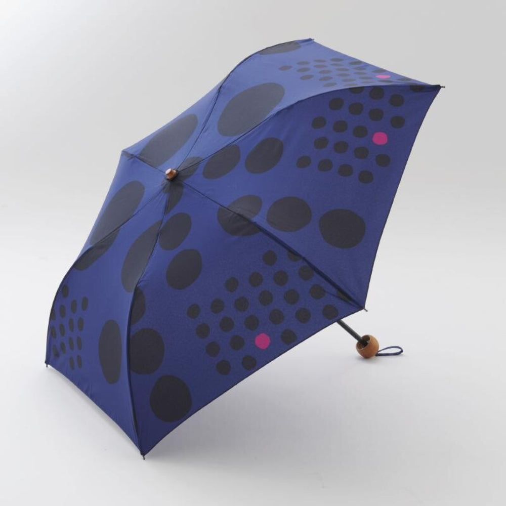 圓點圖案木手柄折疊雨傘