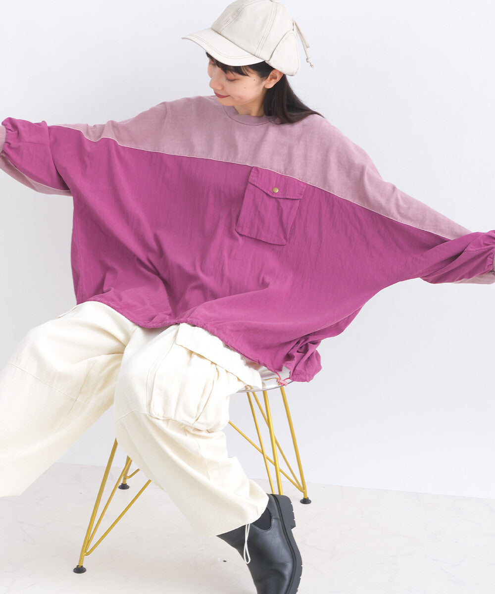 Batwing Sleeve Two-tone Stitching Top