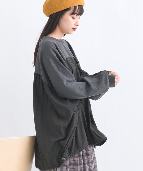 Batwing Sleeve Two-tone Stitching Top
