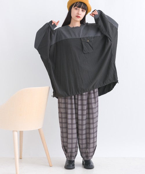Batwing Sleeve Two-tone Stitching Top