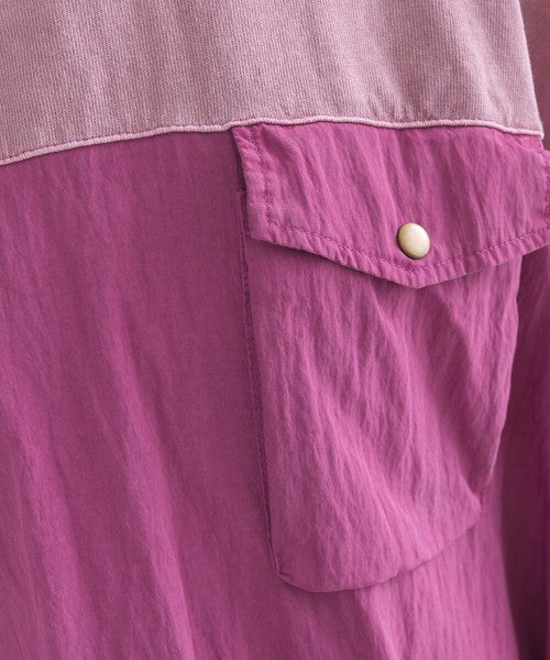 Batwing Sleeve Two-tone Stitching Top