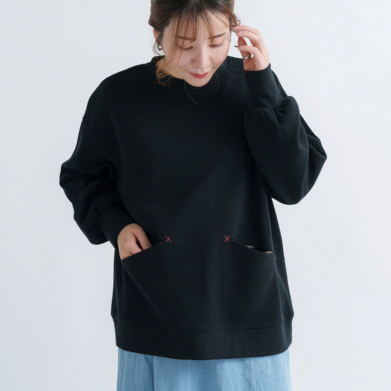 Solid Color Double Pocket Long Sleeve Top