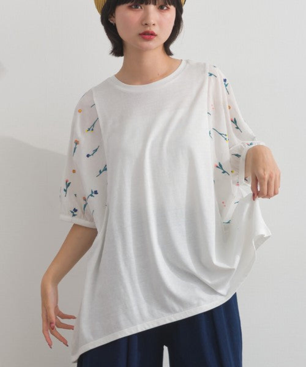 碎花刺繡袖子寬鬆T-shirt