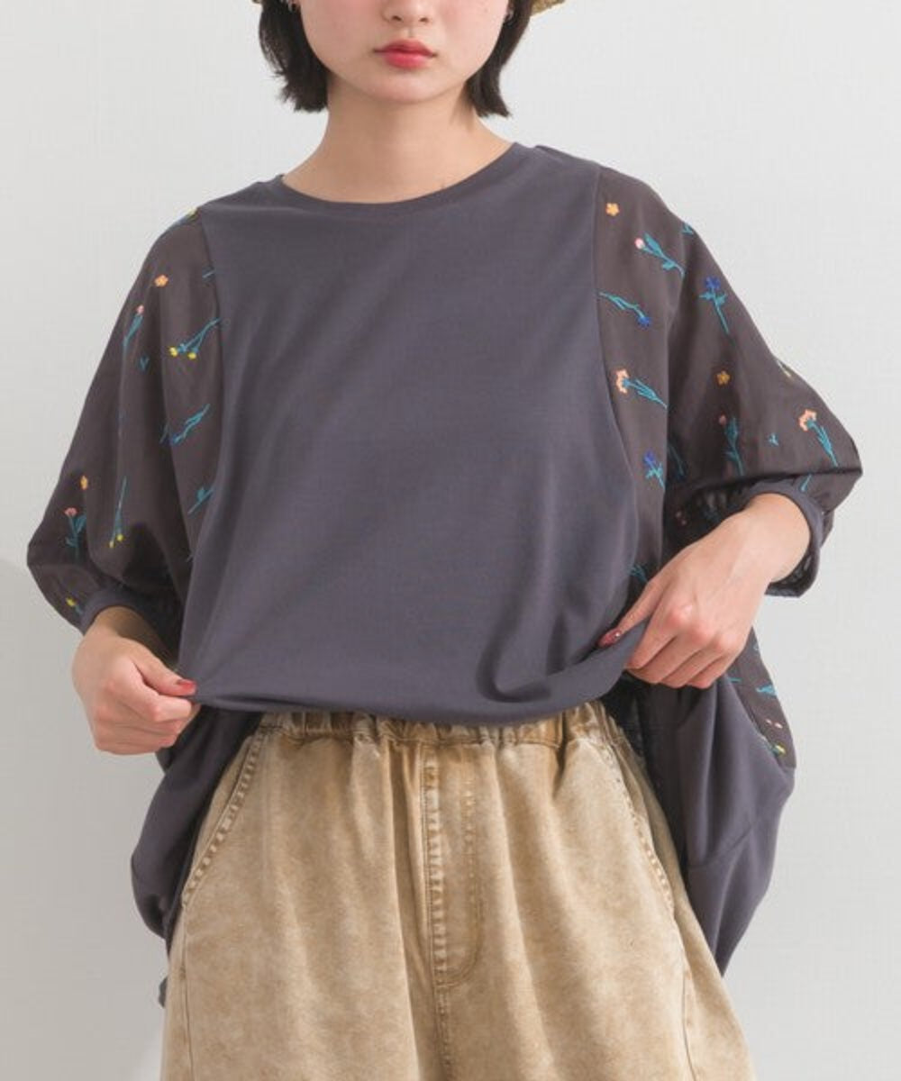 碎花刺繡袖子寬鬆T-shirt