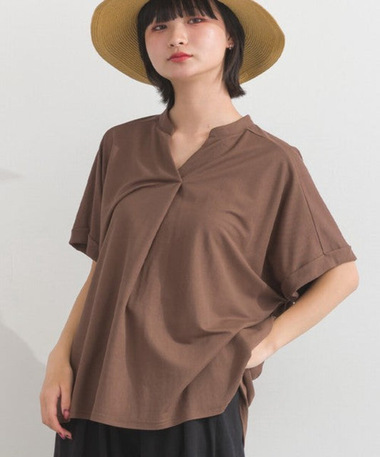 純色V形小立領寬鬆T-shirt