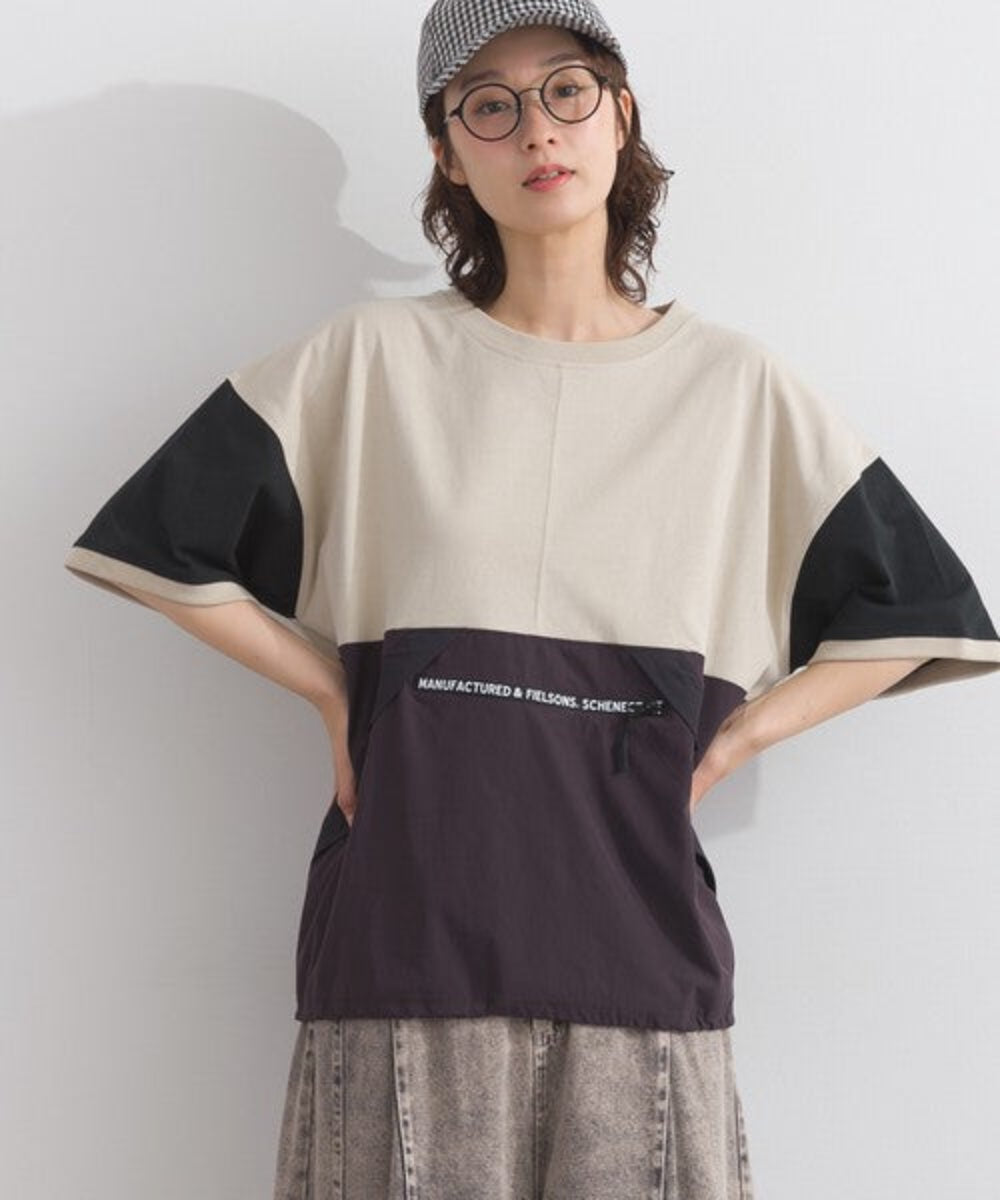雙色拼接抽繩下擺寬鬆T-shirt