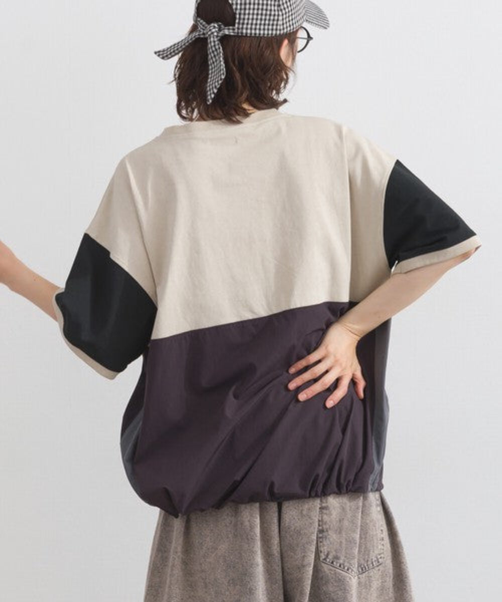 雙色拼接抽繩下擺寬鬆T-shirt