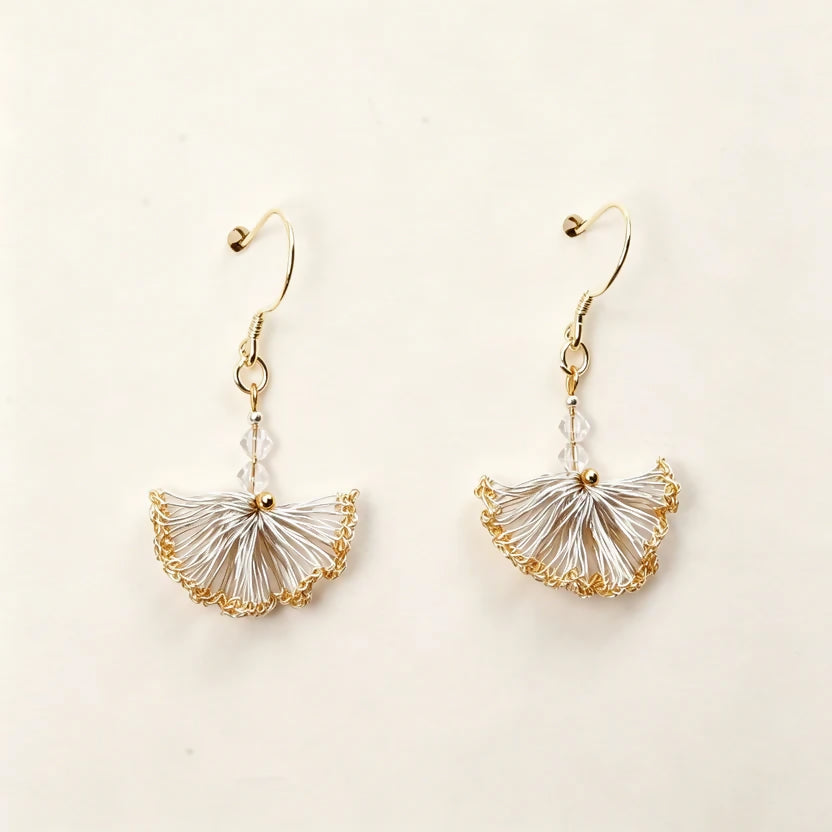 [Ginkgo-Silver and gold trim 2cm ] Embroidered Earrings（dangling style）