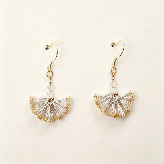 [Ginkgo-Silver and gold trim 2cm ] Embroidered Earrings（dangling style）