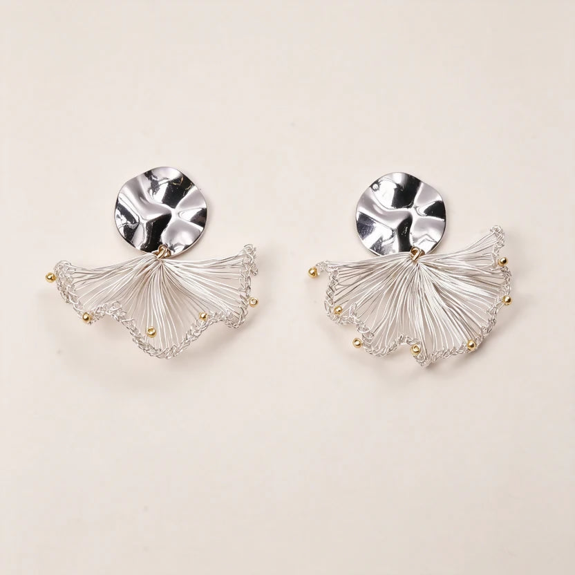 [Ginkgo-Silver version 3cm] Embroidery Earrings