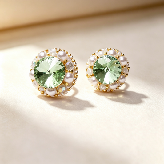 [Floating Emerald - Green 18mm] Embroidery Earrings