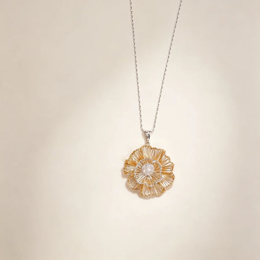 [Flower Shadow Crystal -Gold 3cm] Embroidered Necklace