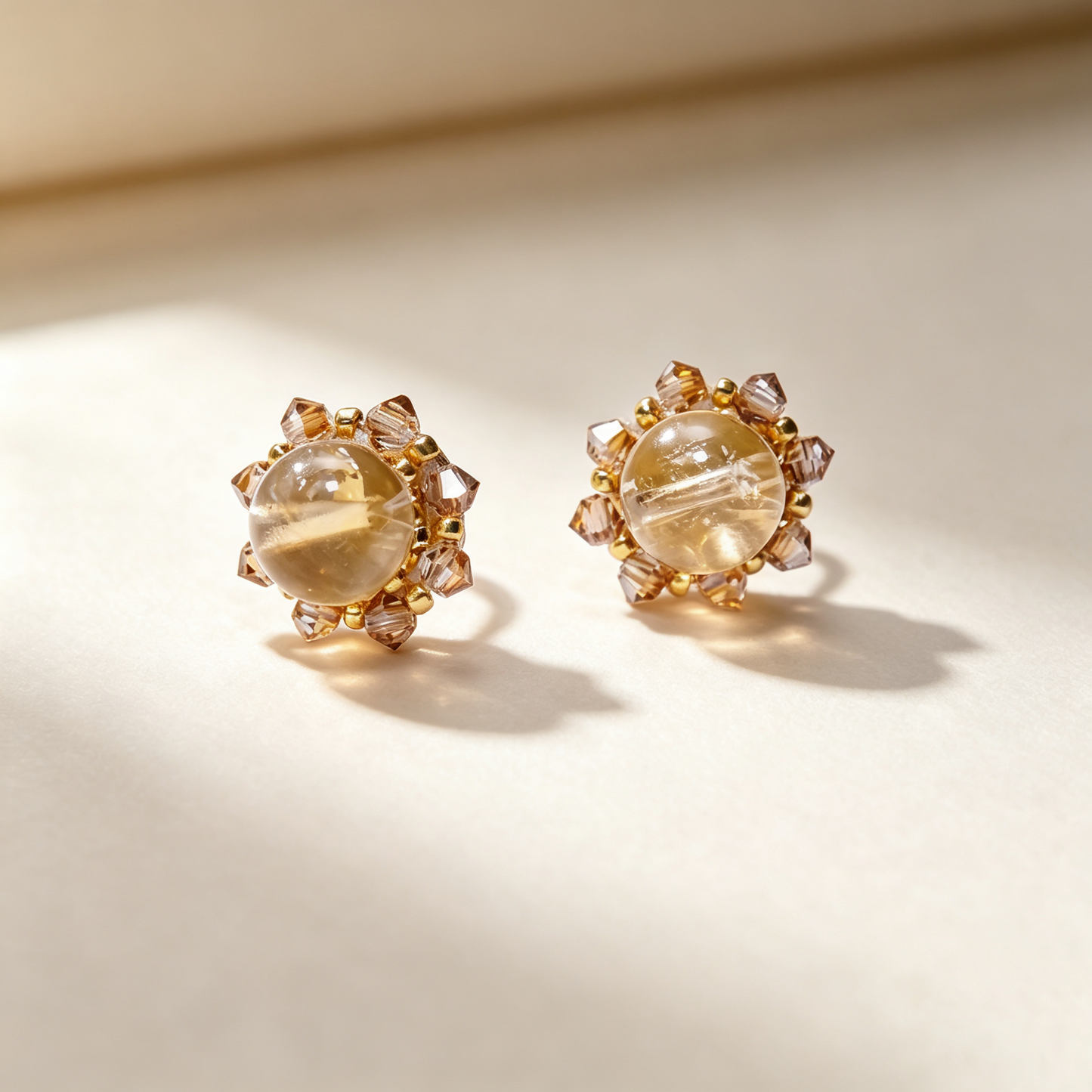 [Stained Window - Yellow 13～15mm] Embroidery Earrings