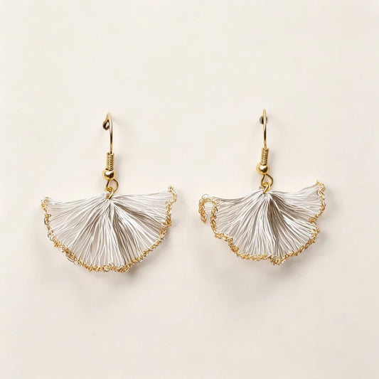 [Ginkgo-Silver and Gold trim 3cm] Embroidered Earrings（dangling style）