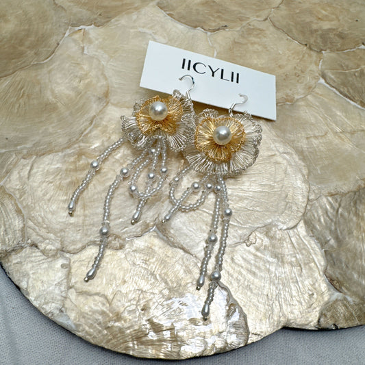 Large gold pendant earrings