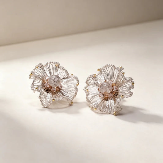 [Flower Shadow- Silver 3cm] Embroidered Earrings