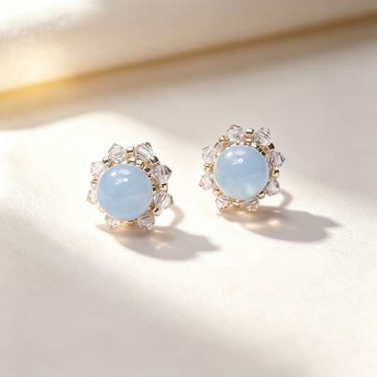 [Stained Window - Sky blue 13～15mm] Embroidery Earrings