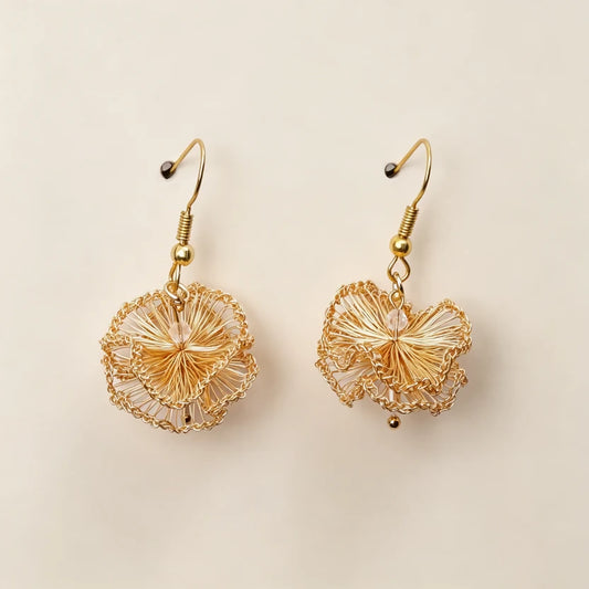 [Whispers Pearl -Gold 2cm] Embroidered Earrings(dangling style)