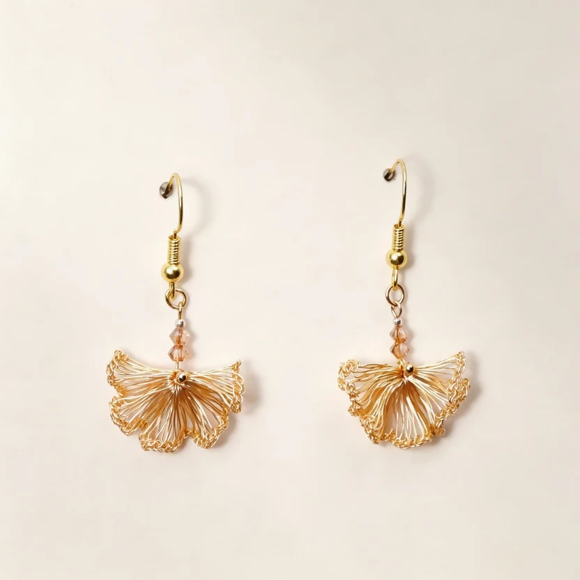 [Iridescent-Gold 2cm] Embroidered Earrings（dangling style）