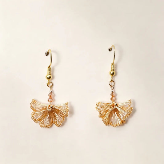 [Iridescent-Gold 2cm] Embroidered Earrings（dangling style）