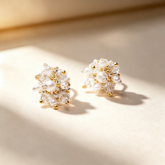 [Stained Window Pearl&Crystal 15mm] Embroidery Earrings