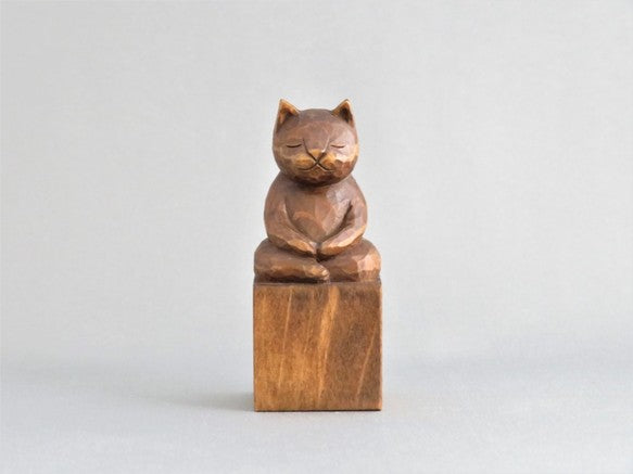 座禅猫　蜜蝋仕上げ　猫仏
