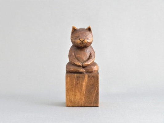 座禅猫　蜜蝋仕上げ　猫仏