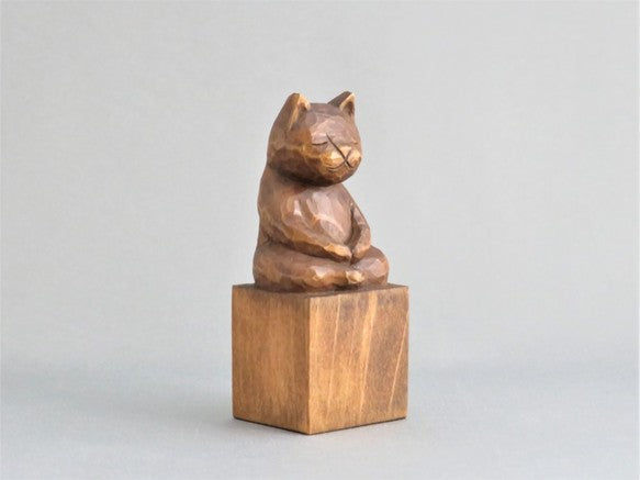 座禅猫　蜜蝋仕上げ　猫仏