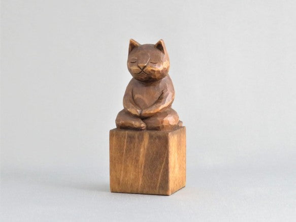 座禅猫　蜜蝋仕上げ　猫仏