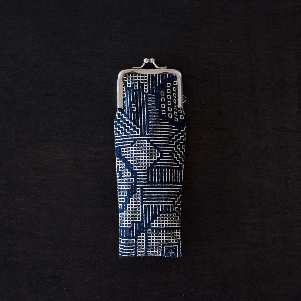 Fukushima Sanwa Textile Sashiko Woven Long Mouth Gold Coin Purse